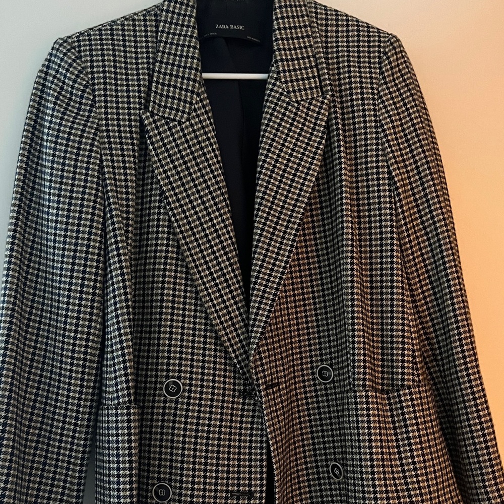 Zara Basic Plaid Blazer with Elbow Patch
